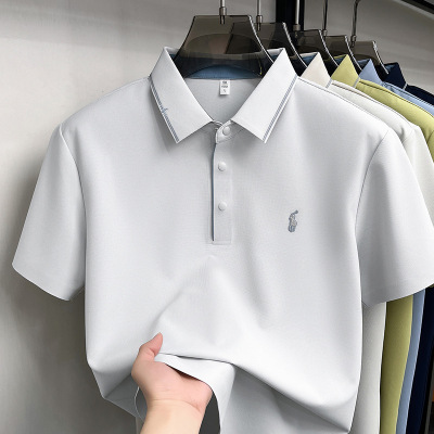 锦氨无痕四合扣翻领短袖男T恤2026夏季新款冰丝时尚透气polo衫男