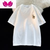 七斓短袖T恤男款夏季潮流简约植绒印花半袖港风ins休闲宽松体恤衫