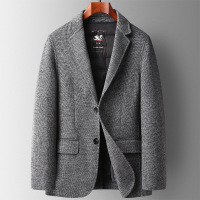秋冬人字双面尼羊毛西装男羽绒脱卸内胆毛呢西服开叉青年休闲西装