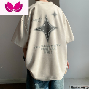 七斓绒短袖t恤男夏季美式复古宽松休闲上衣高街半袖体恤