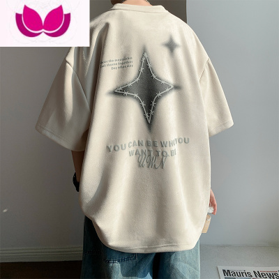 七斓绒短袖t恤男夏季美式复古宽松休闲上衣高街半袖体恤