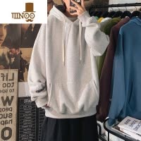 YANXU灰色卫衣男连帽加绒加厚oversize秋季宽松大码外套