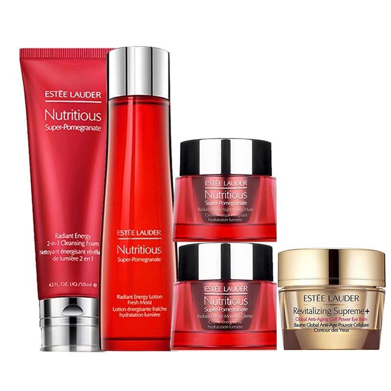 雅诗兰黛(estee lauder)红石榴护肤套装5件套(洁面乳 滋润水 晚霜 日