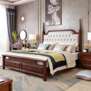 床实木双人床欧式主卧室原木家具美式1.8米大床小美风格软靠婚床 1800mm*2000mm_栗色_框架结构