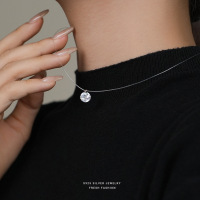 纯银隐形鱼线莫桑石项链女锁骨链人鱼精灵的眼泪吊坠单钻森系颈链送女朋友老婆情人节七夕生日礼物