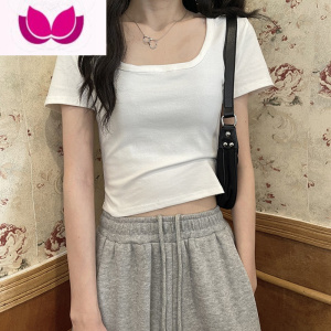 七斓方领t恤短袖2023新款女夏季短款正肩修身chic上衣辣妹风ins潮