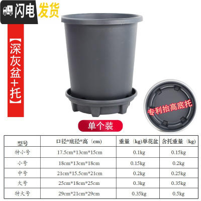 三维工匠新款改良加厚树脂加仑盆控根盆可蓄水透气透水月季花盆绿萝盆p15 [单个装][深灰盆+托] 中等花盆容器