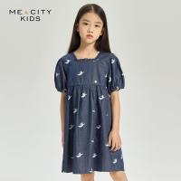 [2件2折价:55]米喜迪mecity童装夏季新款女童天使印花高腰短袖娃娃裙连衣裙