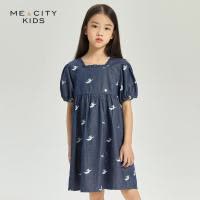 [2件2折价:55]米喜迪mecity童装夏季新款女童天使印花高腰短袖娃娃裙连衣裙