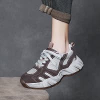 真皮拼色老爹鞋女2025春节新款厚底增高休闲鞋显瘦百搭时尚单鞋