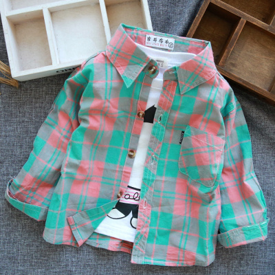 18年春男童女童春秋长袖格子衬衫宝宝纯棉衬衣儿童上衣开衫