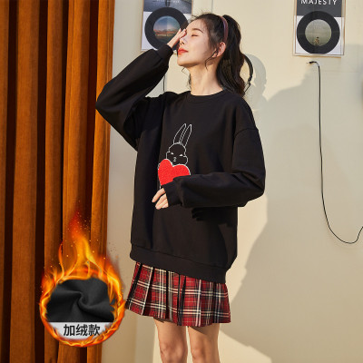 [3件8.5折67.9元,叠加优惠券]唐狮秋冬季卫衣女新款加绒加厚圆领小图案上衣可爱韩系潮