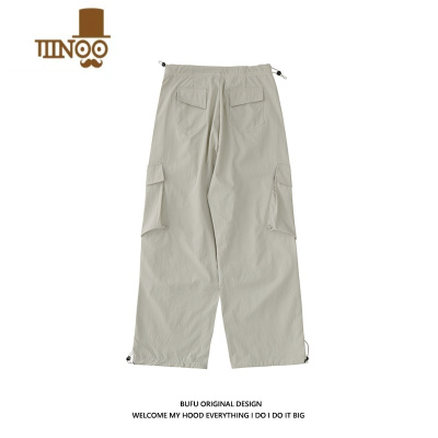 YANXU亿万少年潮牌美式复古多口袋褶皱工装裤男女休闲直筒伞兵裤子