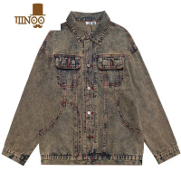 YANXU2022欧美水洗做旧牛仔外套复古帅气工装翻领夹克宽松潮牌上衣男女