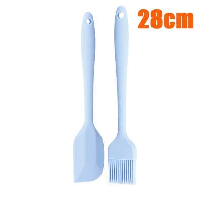 烘焙工具家用厨房可高温一体式硅胶刮刀刷子奶油抹刀牛轧糖搅拌棒 敬平 蓝色大号刷子刮刀2件套