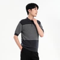 秋新纯色羊毛衫男POLO领纯色百搭针织条纹短袖打底衫韩版撞色