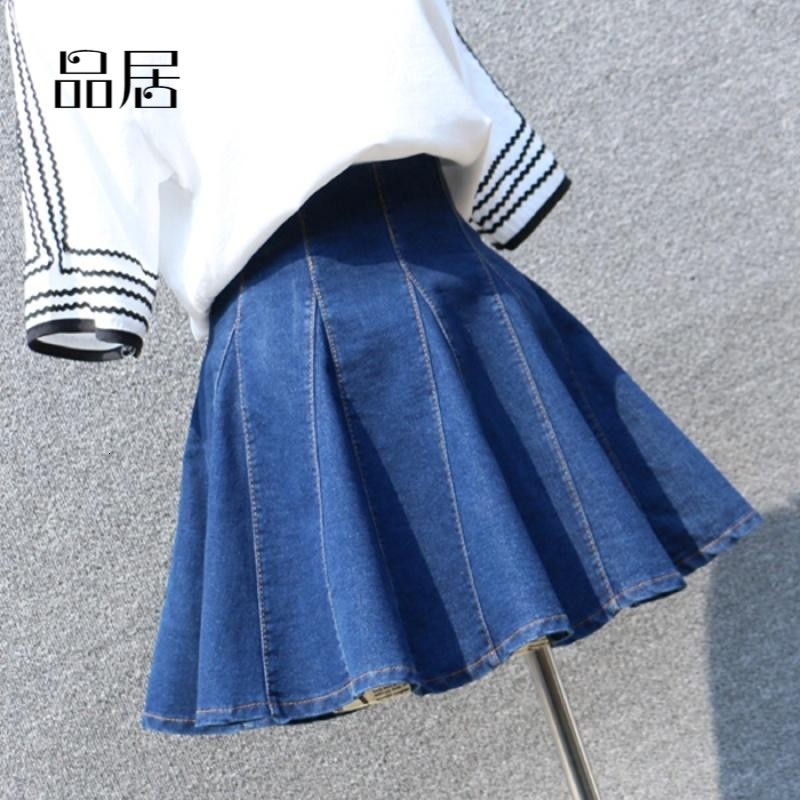 2018夏季新款 牛仔裙 a字裙 百褶裙短裙蓬蓬裙高腰 半身裙 女
