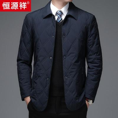 恒源祥中老年男士轻薄菱形格夹克棉服秋冬季翻领棉衣保暖爸爸外套