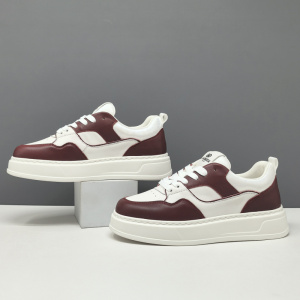 男生头层牛皮拼色板鞋男款潮鞋真皮欧洲站透气男士厚底增高休闲鞋