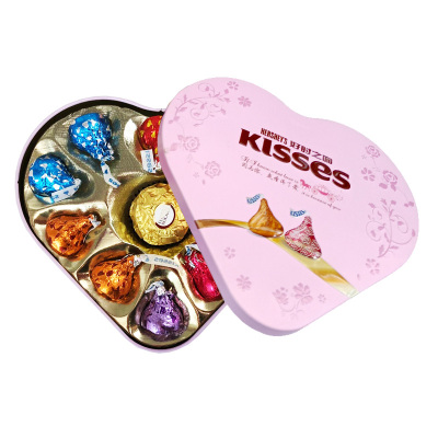 Hershey's好时巧克力10粒+1粒心形铁盒结婚喜糖成品礼盒装（默认红色心形盒发货）