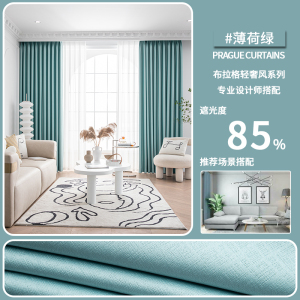京城派 轻奢遮光窗帘北欧简约现代挂钩布拉格肌理窗帘打孔窗帘飘窗客厅帘子遮阳布拼色儿童房窗帘轻奢卧室挂钩纯色窗帘