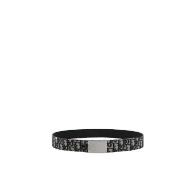  迪奥(Dior)织物皮革拼接字母徽标板扣开合男士潮流休闲百搭腰带