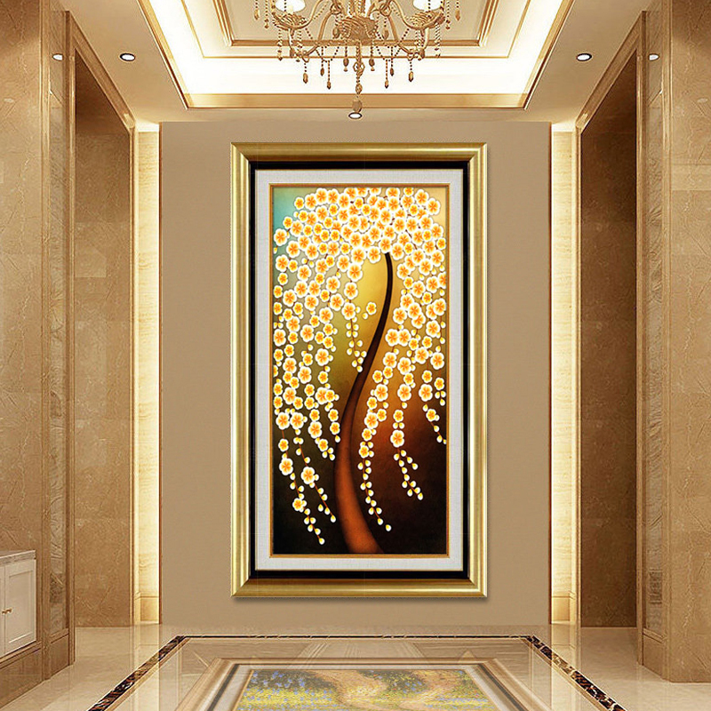 舒厅 北欧玄关装饰画发财树竖版走廊过道壁画别墅入户楼梯风水挂画