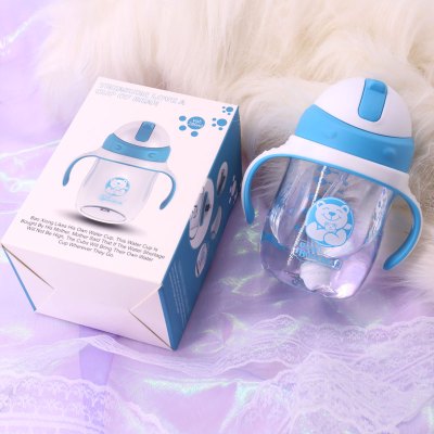 爱宝熊（IBOOLBEAR）儿童吸管水杯宝宝训练学饮杯子婴儿防漏防摔便携喝水壶带手柄（蓝色）