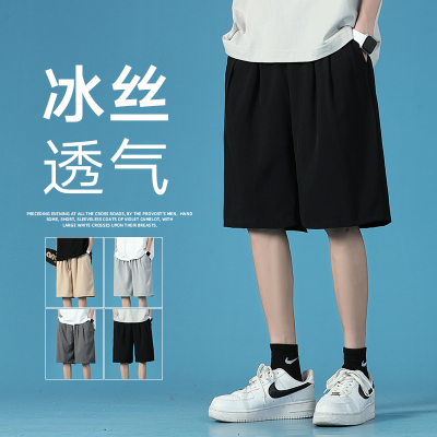 直播特卖-夏季短裤男士黑色宽松冰丝五分中裤潮流男生薄款外穿运动休闲裤子莎纤韵