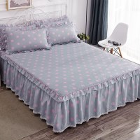 美帮汇全棉床罩床套防滑床裙式单件全棉保护防尘罩1.5米1.8m床单1三件套 粉波点 200x220[床裙+2个枕套]