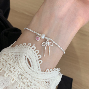 S925纯银蝴蝶结甜心碎银子手链女甜美可爱手饰银饰韩系温柔潮送女朋友老婆情人节七夕生日礼物