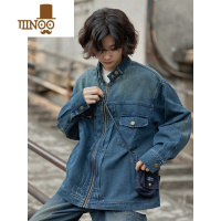 YANXU 秋季立领外套男复古宽松青少年帅气休闲牛仔夹克上衣