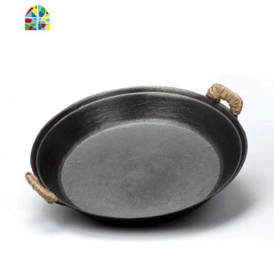 老式铸铁煎锅双耳生铁煎包锅平底锅家用商用摊饼锅煎饺锅 FENGHOU 40厘米送(木盖+锅刷+绑绳)不能用