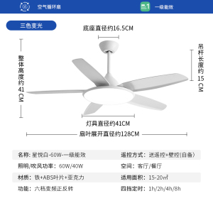 雷士照明家用餐厅客厅吊扇灯风扇吊灯简约现代电扇灯隐形风扇灯具