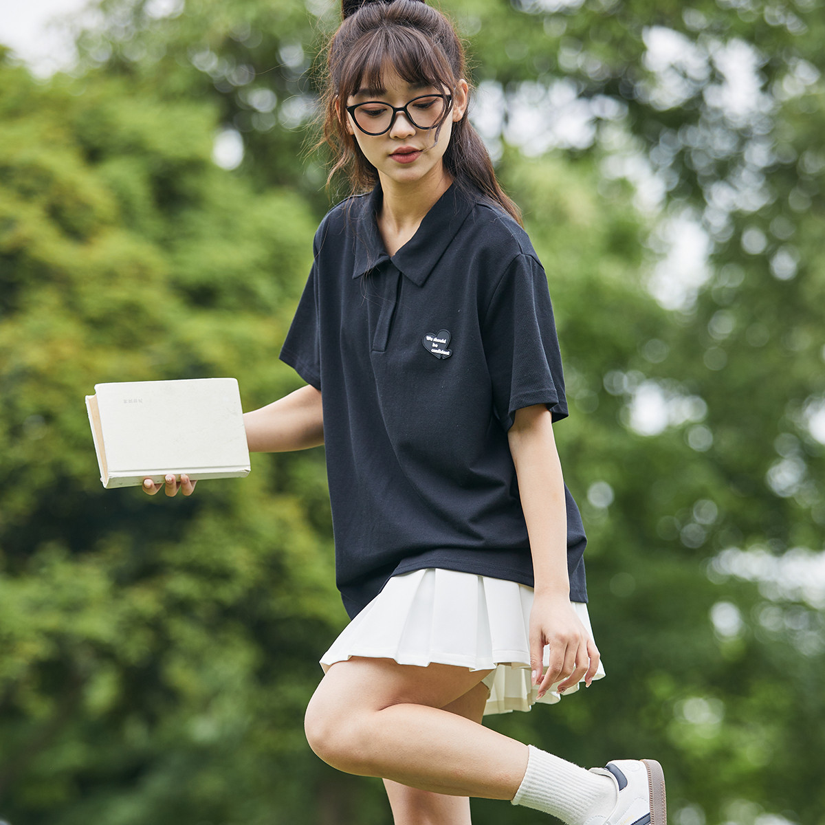 [2.5折价62元]唐狮夏季女左胸爱心短袖polo衫学院风T恤百搭减龄韩版