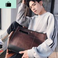 原创设计复古疯马PU皮男士手包个性大手拿包新款韩版单肩包IPAD包NEW LAKE 咖啡男士手拿包