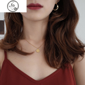 [迷度]14K包金复古人像金币项链网红锁骨链时髦chic项链 简约 JiMi