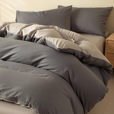 纯色床上四件套纯棉全棉双拼被套床单人学生宿舍三件套床品4