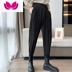 七斓裤子男哈伦垂感春季新款休闲束脚裤男潮流时尚帅气魔术贴宽松西裤