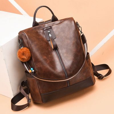 小亚天双肩包女2021新款时尚潮休闲女士软皮质书包旅行百搭小背包防盗包