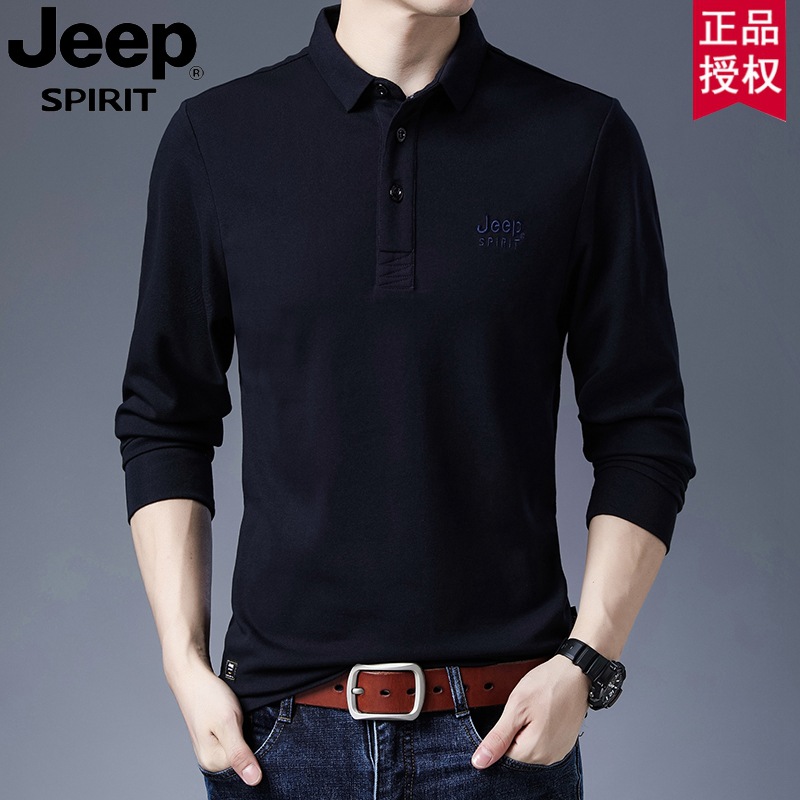JEEP吉普2025秋季新款男士上衣卫衣针织胸标圆领长袖翻领纽扣