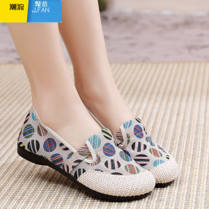 聚范春季新款老北京布鞋女透气亚麻渔夫鞋一脚蹬妈妈鞋平底懒人鞋单鞋