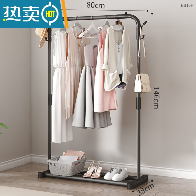 敬平简易晾衣架落地折叠室内单杆式凉衣服晒架子家用衣帽架卧室挂衣架 黑色单杆[置物款]80CM 中