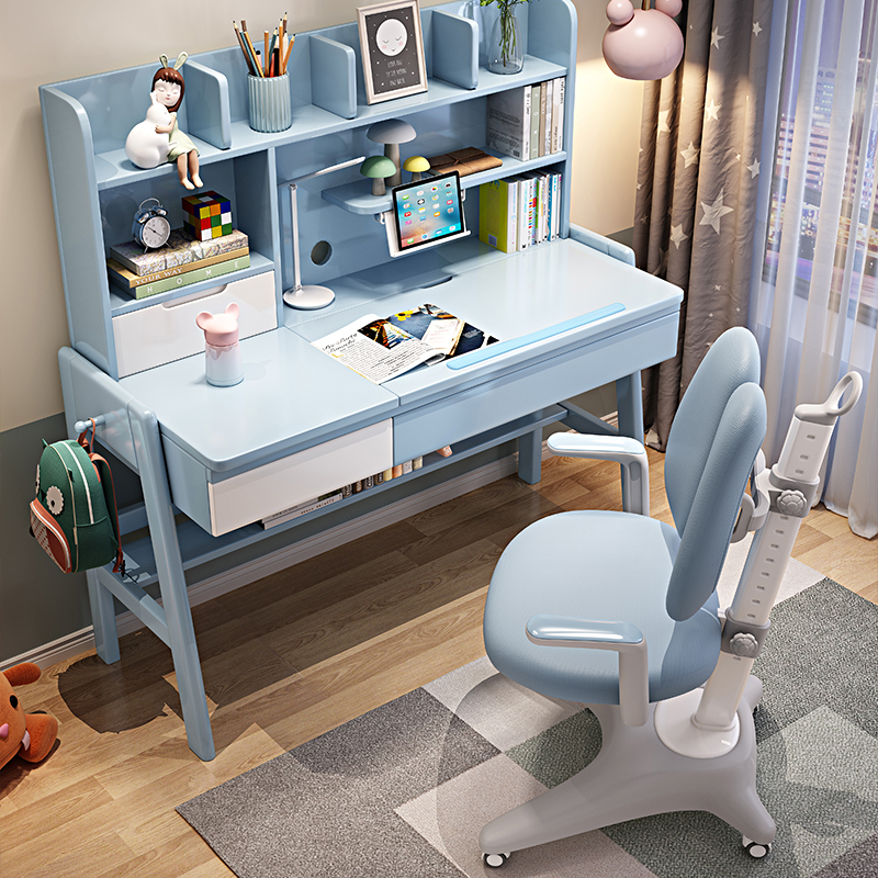 梵宜 实木书桌学习桌椅套装可升降带储物书架抽屉小孩写字桌小学生