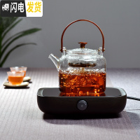 三维工匠玻璃茶壶加厚可高温蒸汽煮茶器家用小型电陶炉功夫茶具套装 木把蒸茶壶+简胡桃色电陶炉