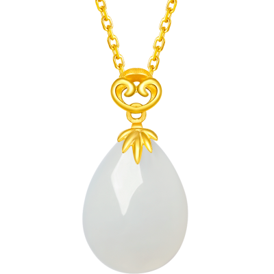 周六福珠宝黄金镶嵌和田玉吊坠女款足金玉石水滴挂件AAYA042696吊坠(不含链)