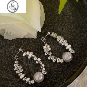 JiMiLJW 小众设计ins网红博主同款碎银子珍珠链条耳环简约前后戴耳钉 银色一对