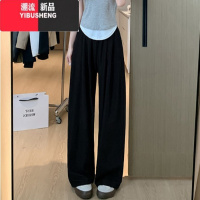 YIBUSHENG2024季薄款醋酸冰丝凉感高腰阔腿山本裤女肌理感通勤慵懒休闲裤