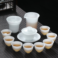MULTIPOTENT整套功夫茶具套装中国冰种白瓷羊脂玉盖碗泡茶壶套组礼盒装