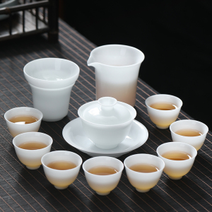 MULTIPOTENT整套功夫茶具套装中国冰种白瓷羊脂玉盖碗泡茶壶套组礼盒装